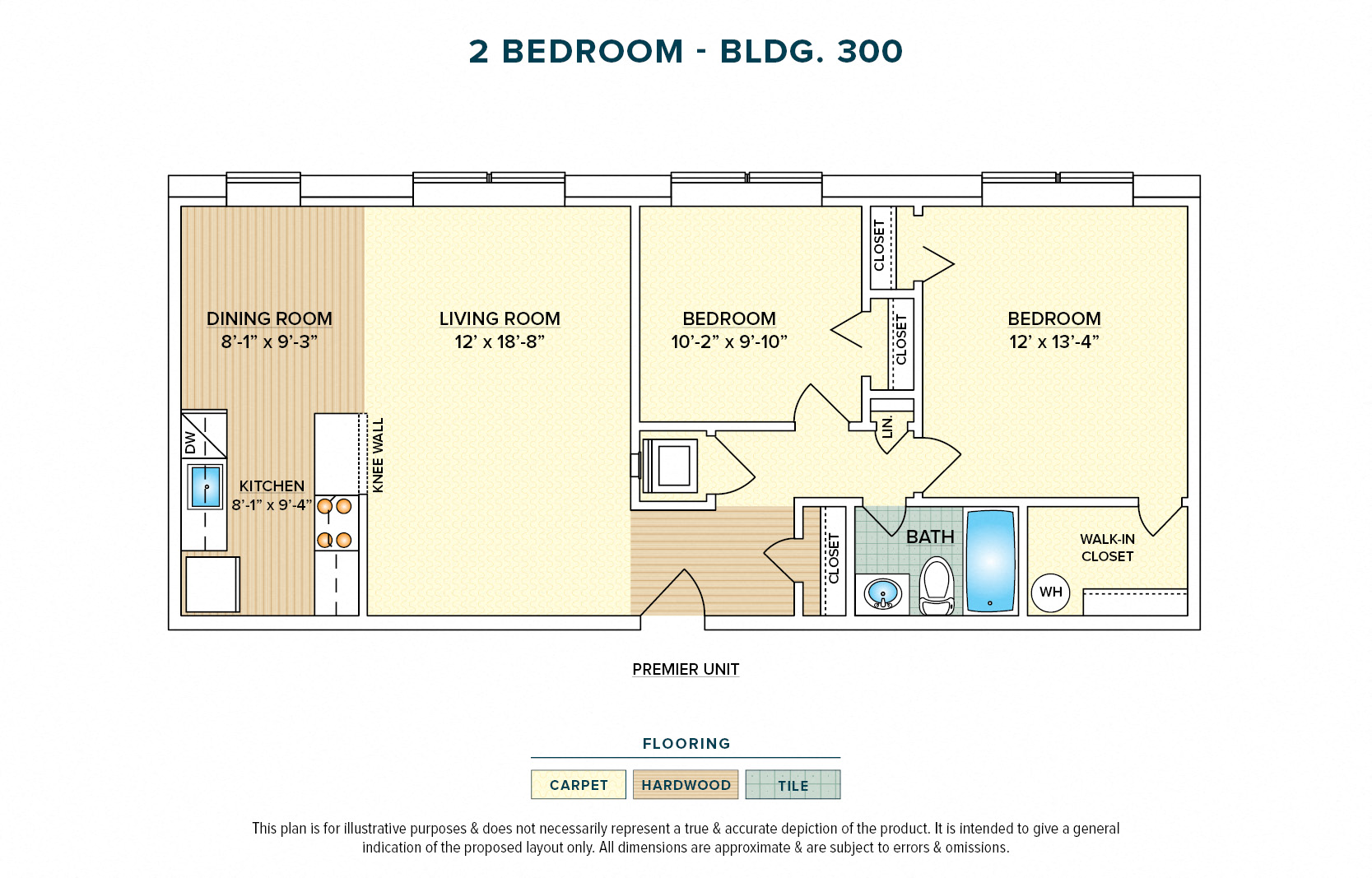 Floor plan for 2 beds, 1 bath, 947 sqft